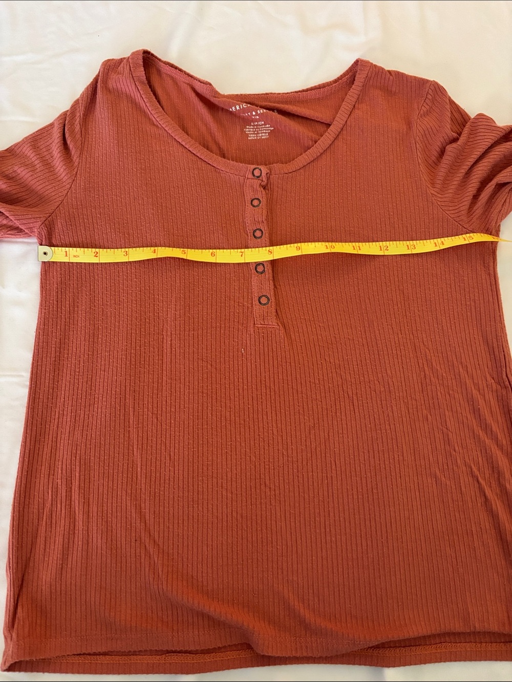 American Eagle Outfitters Long Sleeve Ribbed Henley Top in Rust and Charcoal - Picture 5 of 8
